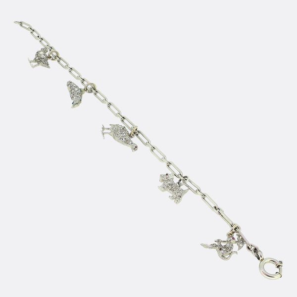 Art Deco Diamond Animal Charm Bracelet