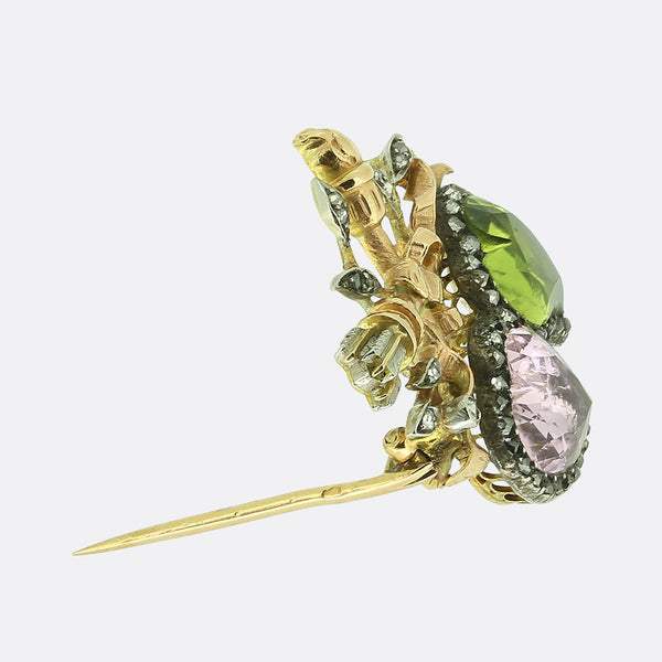 Victorian Pink Topaz and Peridot Witches Heart Brooch