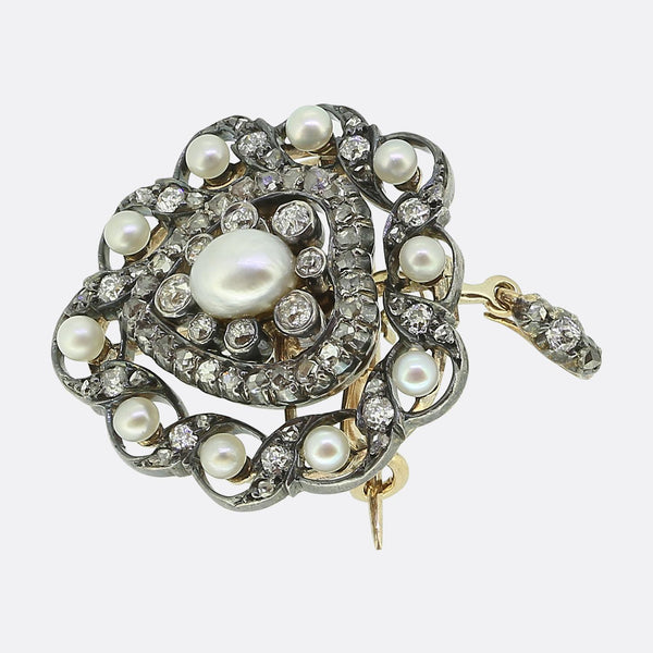 Victoria Pearl and Diamond Heart Pendant Brooch