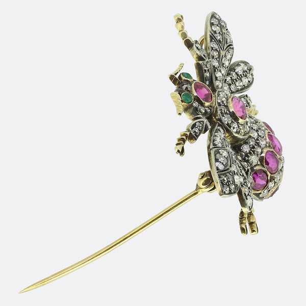 Antique Ruby and Diamond Fly Brooch