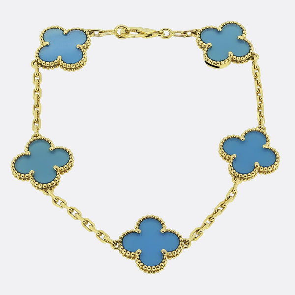 Van Cleef & Arpels Vintage Alhambra Five Motif Blue Agate Bracelet