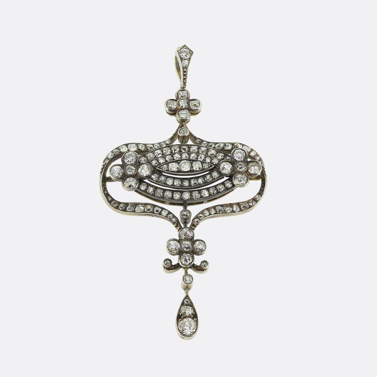 Victorian Diamond Cluster Drop Brooch