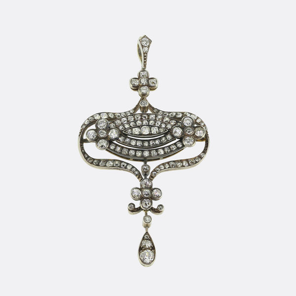 Victorian Diamond Cluster Drop Brooch