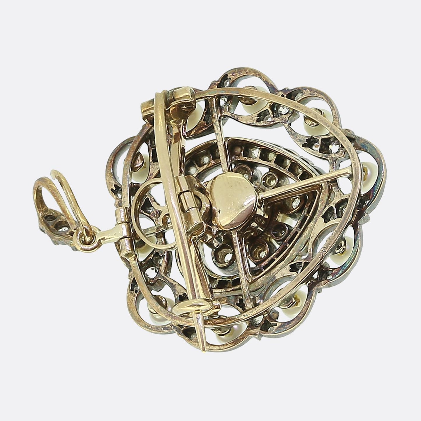 Victoria Pearl and Diamond Heart Pendant Brooch