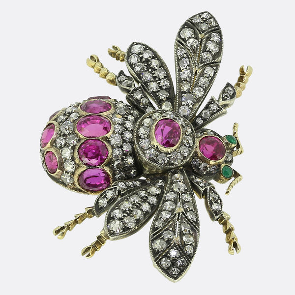 Antique Ruby and Diamond Fly Brooch