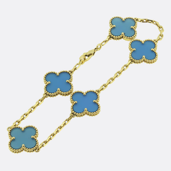 Van Cleef & Arpels Vintage Alhambra Five Motif Blue Agate Bracelet