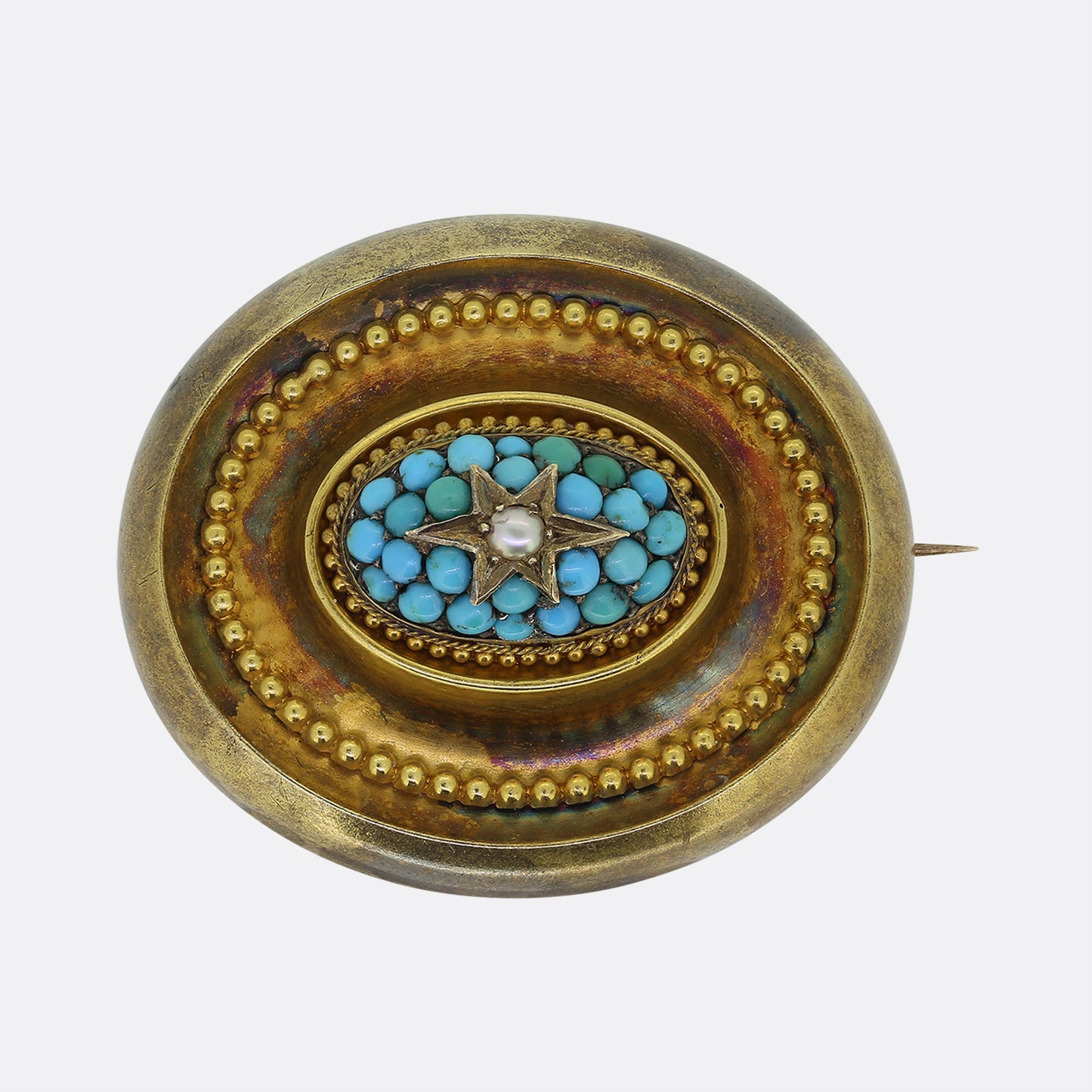 Victorian Pearl and Turquoise Brooch