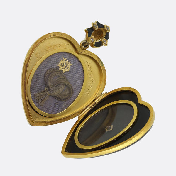 Antique Onyx and Diamond Heart Locket Pendant