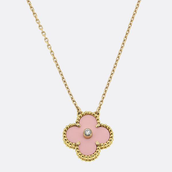 Van Cleef & Arpels Alhambra Pink Porcelain and Diamond Necklace