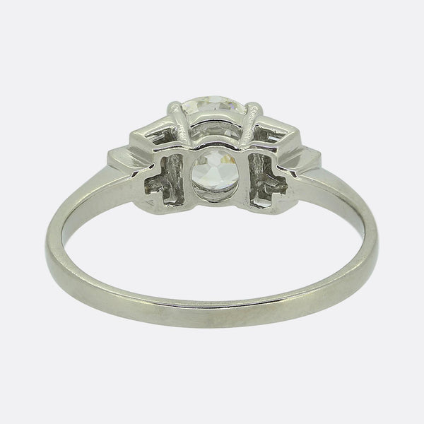 1.08 Carat Old Cushion Cut Diamond Engagement Ring