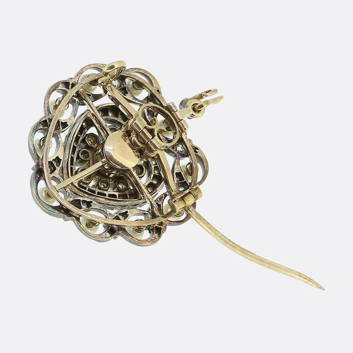 Victoria Pearl and Diamond Heart Pendant Brooch