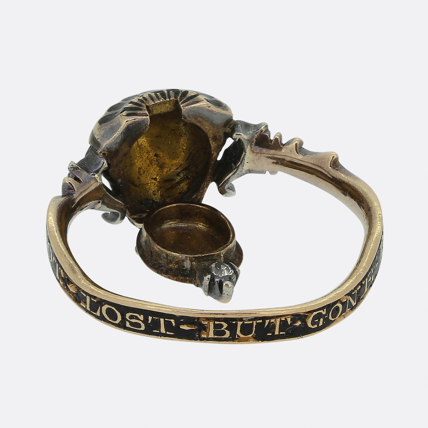 Georgian Diamond and Black Enamel Urn Locket Ring Size K