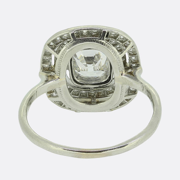 Art Deco 1.10 Carat Old Cushion Cut Diamond Double Halo Ring