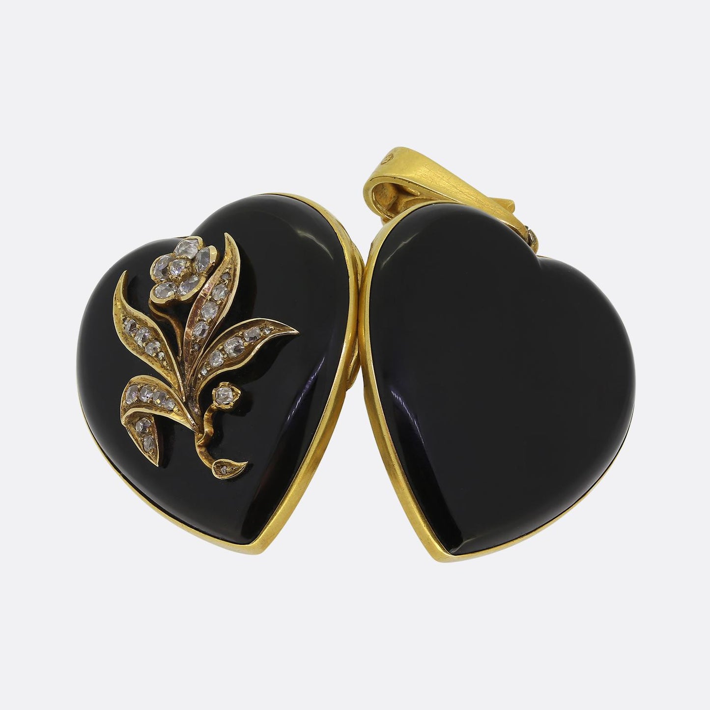 Antique Onyx and Diamond Heart Locket Pendant