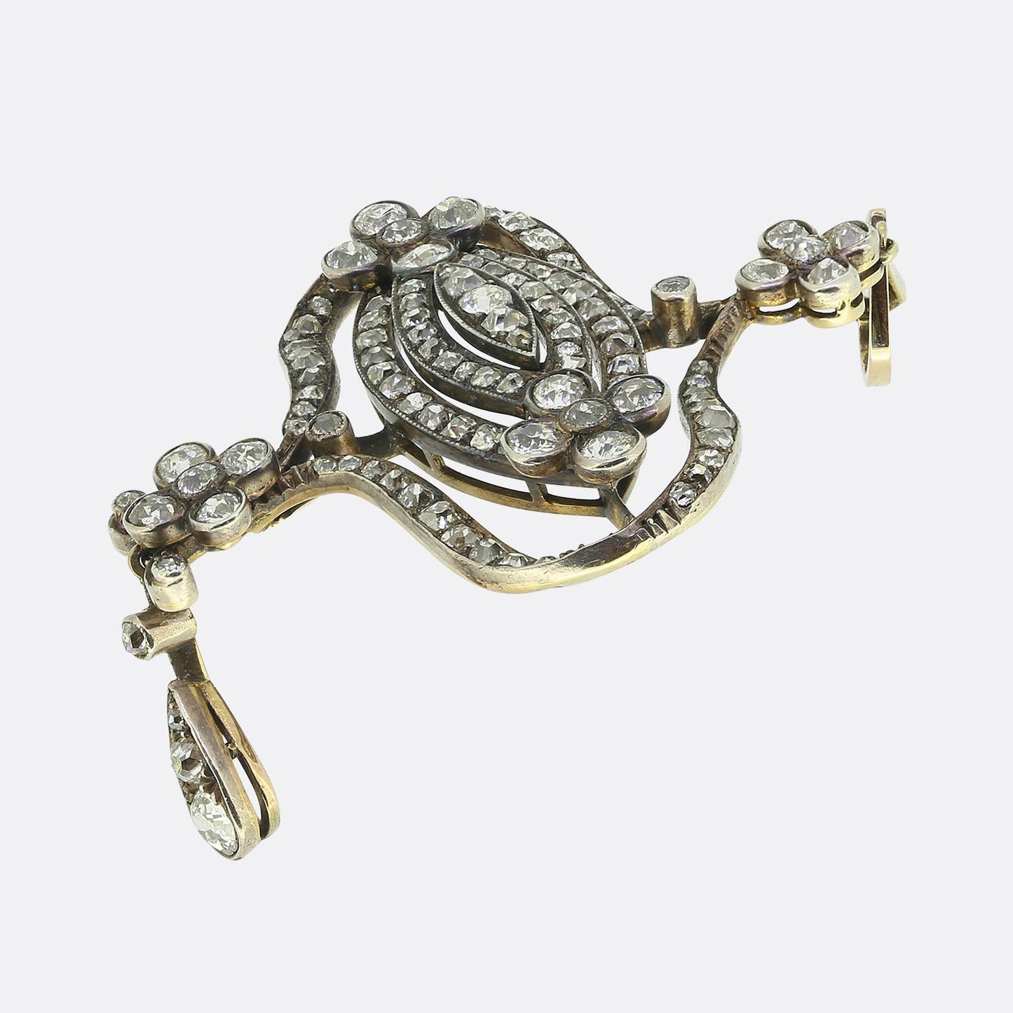 Victorian Diamond Cluster Drop Brooch