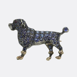 Victorian Sapphire and Ruby Poodle Dog Brooch
