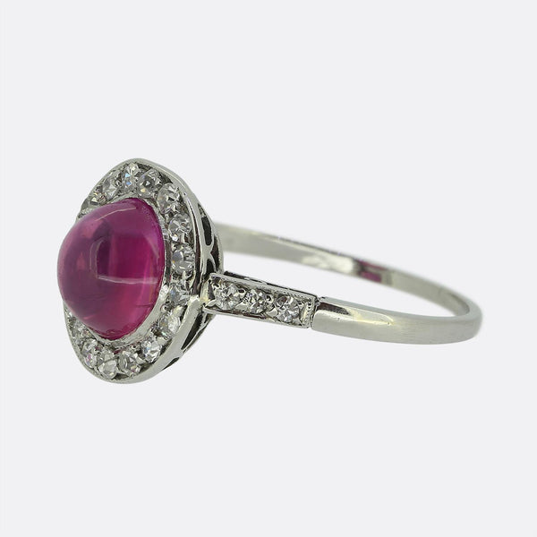 Art Deco Cabochon Ruby and Diamond Ring