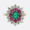 Vintage Ruby Emerald and Diamond Cluster Ring