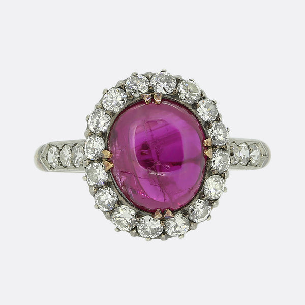 Victorian Burmese Ruby and Diamond Cluster Ring