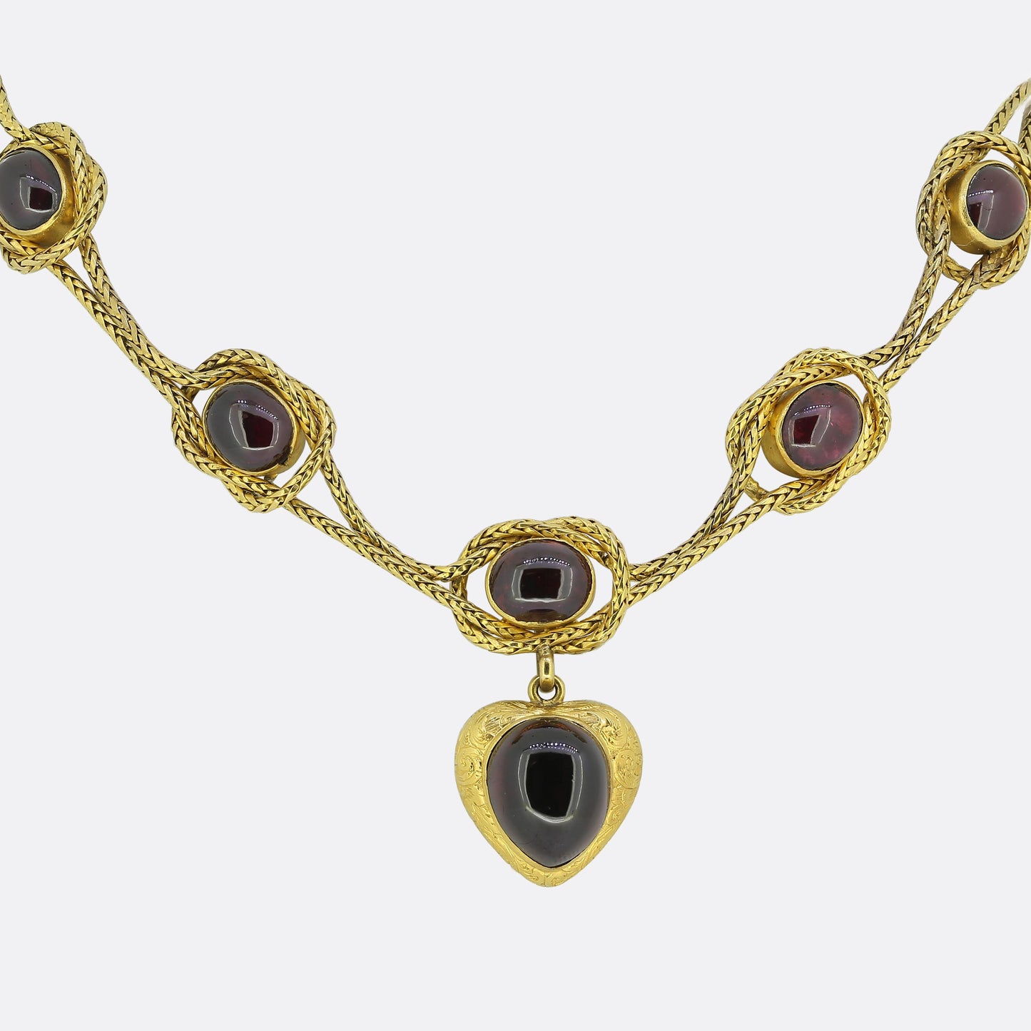 Antique Cabochon Garnet Drop Necklace
