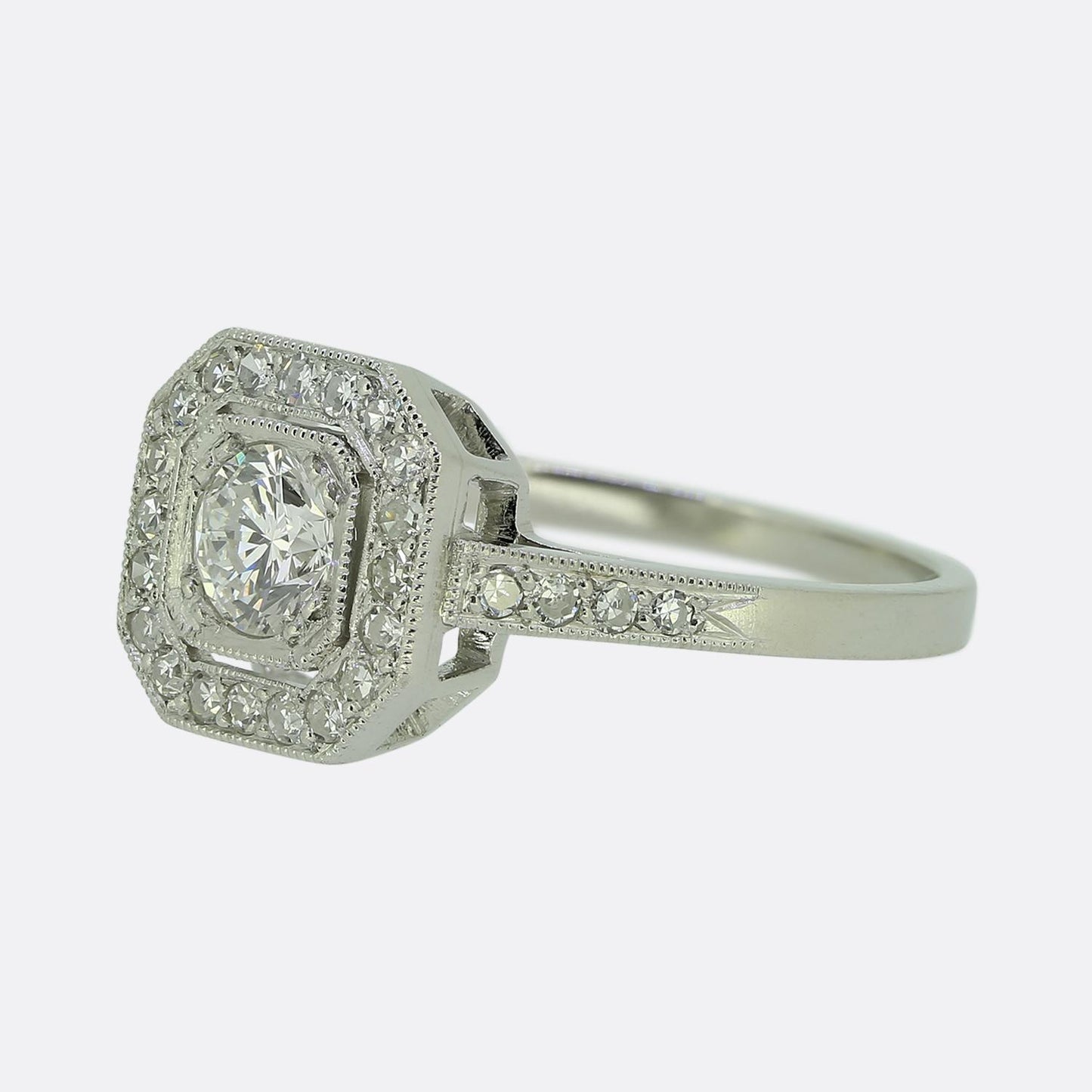 Art Deco Style 0.37 Carat Cushion Diamond Cluster Ring