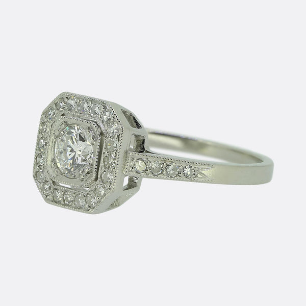 Art Deco Style 0.37 Carat Cushion Diamond Cluster Ring