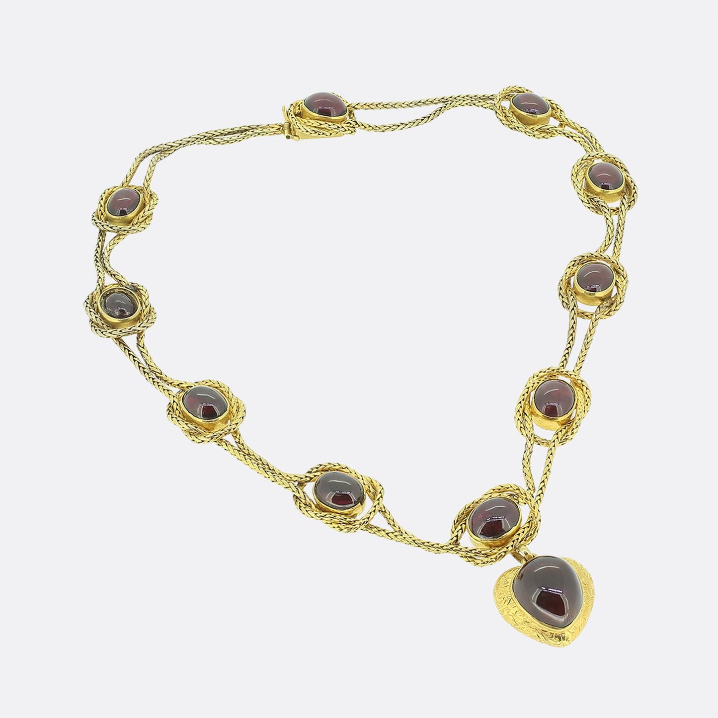 Antique Cabochon Garnet Drop Necklace