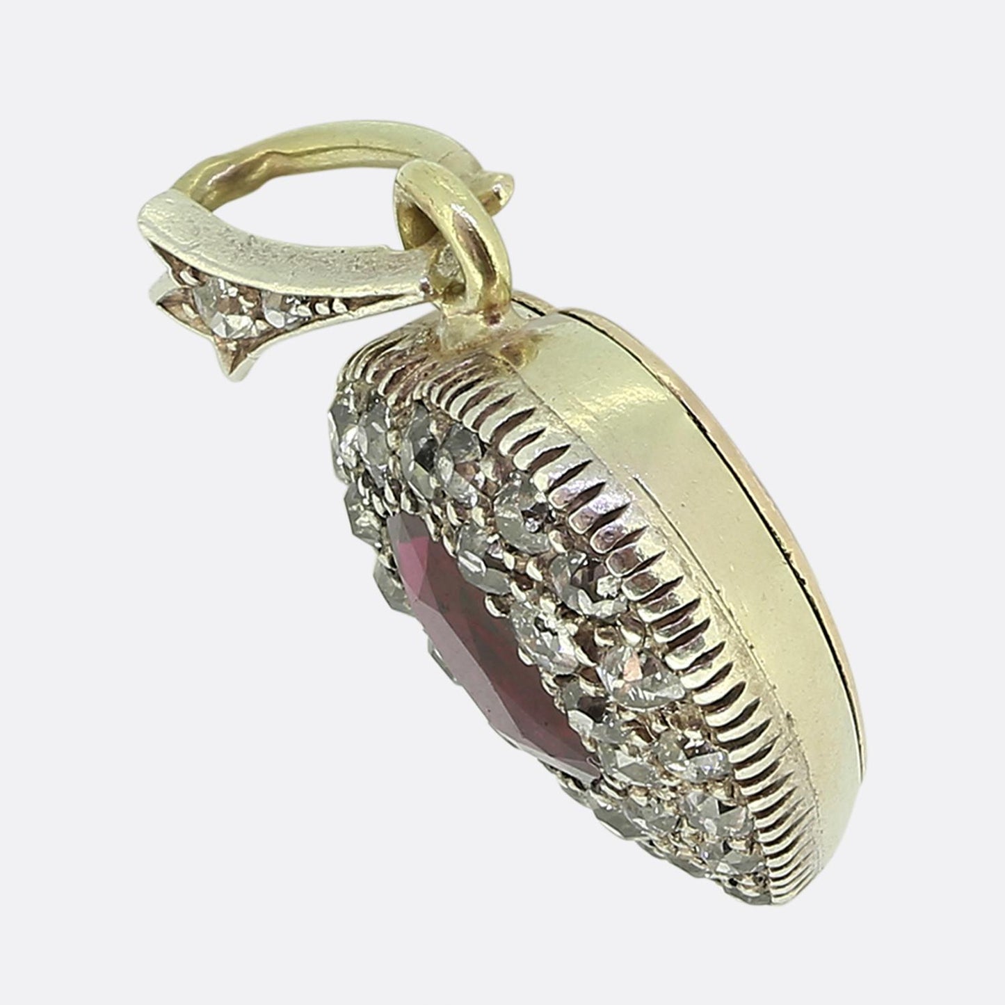 Victorian Ruby and Old Cut Diamond Locket Pendant