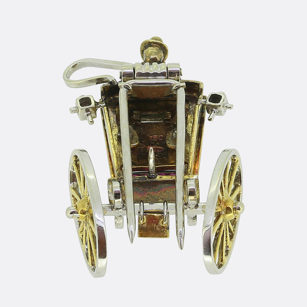 Art Deco Ruby Diamond and Enamel Stagecoach Hansom Cab Carriage Brooch