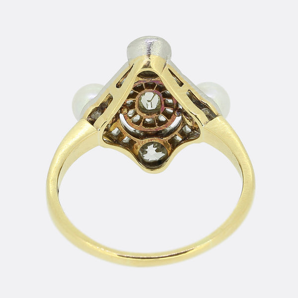 Art Deco Natural Pearl and Diamond Cluster Ring