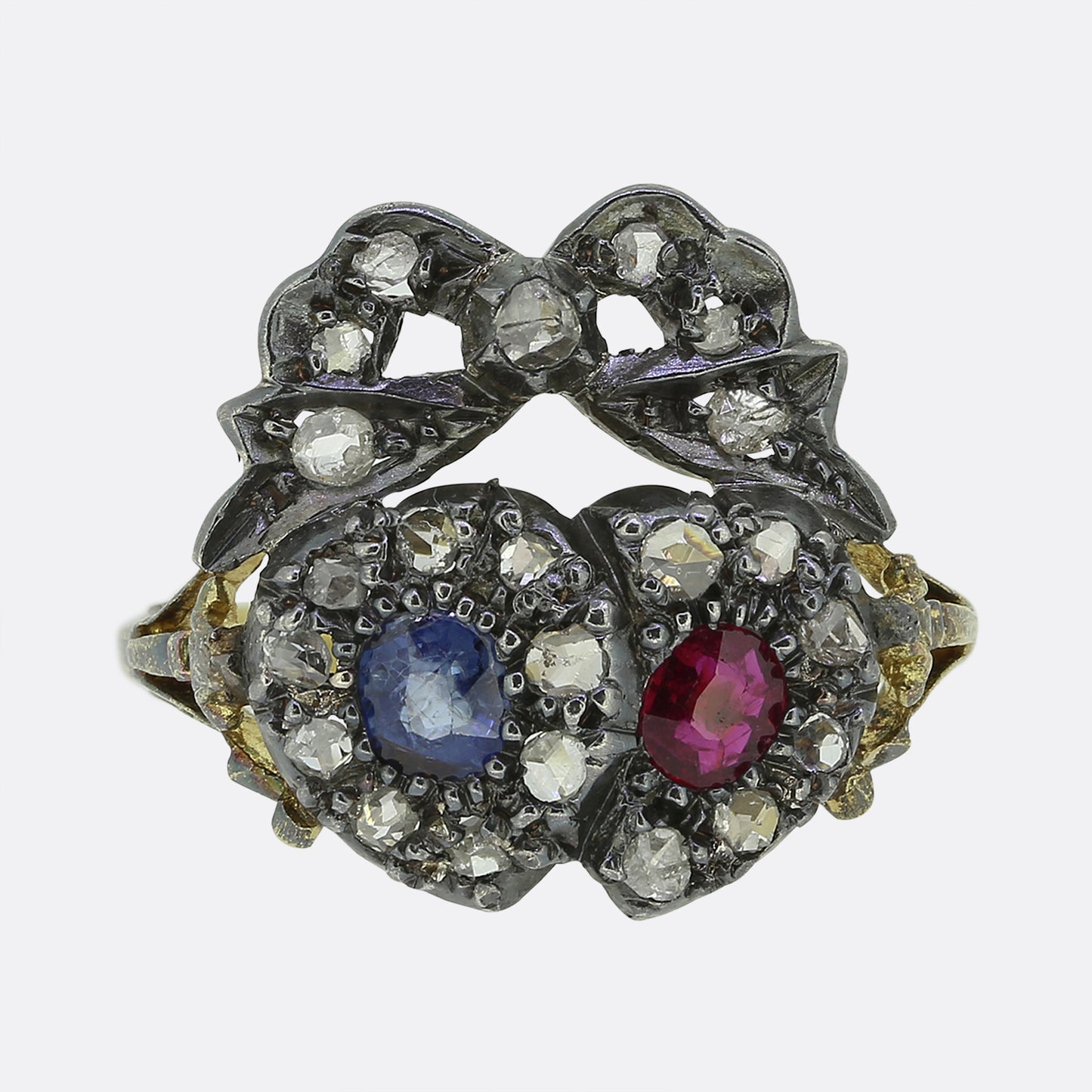 Victorian Sapphire and Ruby Double Heart Ring
