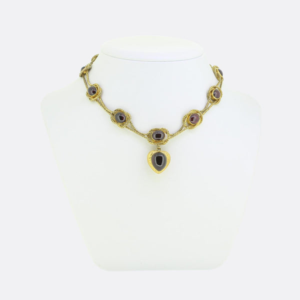 Antique Cabochon Garnet Drop Necklace