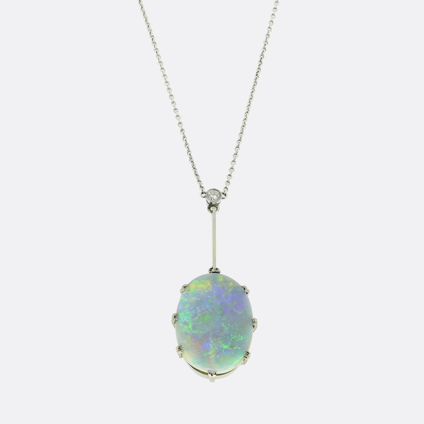 Vintage Black Opal and Diamond Pendant Necklace