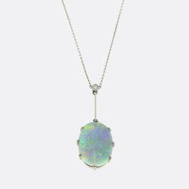 Vintage Black Opal and Diamond Pendant Necklace