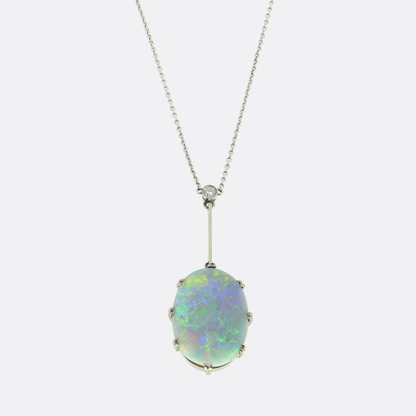 Vintage Black Opal and Diamond Pendant Necklace