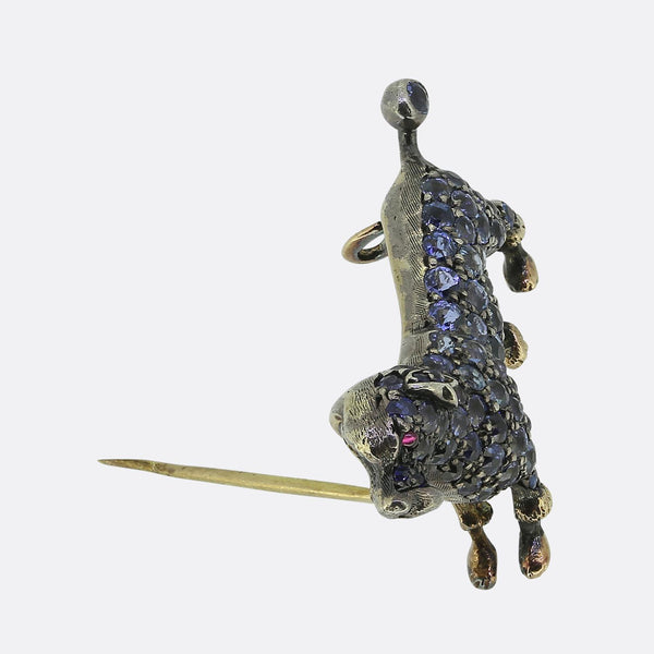 Victorian Sapphire and Ruby Poodle Dog Brooch