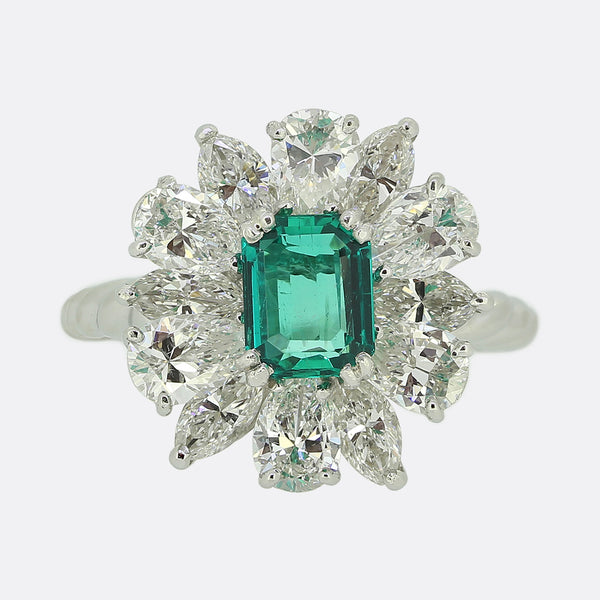 Vintage Emerald and Diamond Cluster Ring