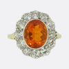 Edwardian Fire Opal and Old Cut Diamond Cluster Ring