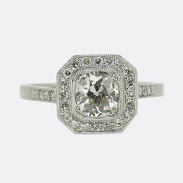 Art Deco Style 0.75 Carat Cushion Diamond Cluster Ring