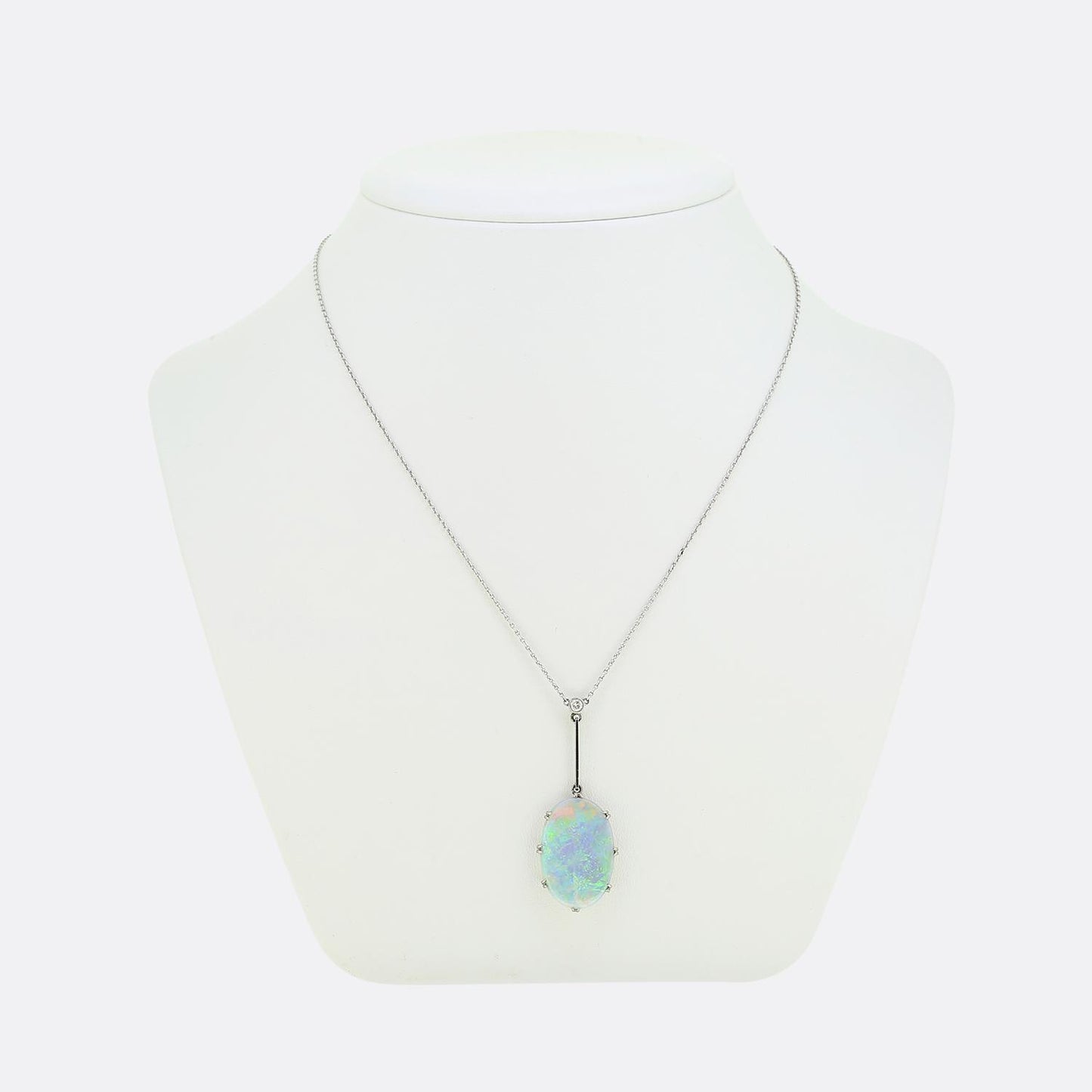 Vintage Black Opal and Diamond Pendant Necklace