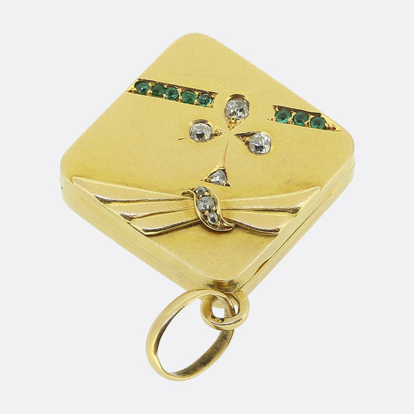 Antique Emerald and Diamond Pill Box Pendant