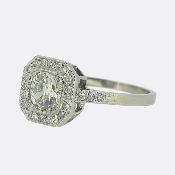 Art Deco Style 0.75 Carat Cushion Diamond Cluster Ring