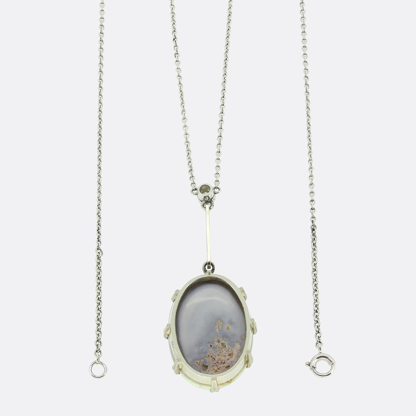 Vintage Black Opal and Diamond Pendant Necklace