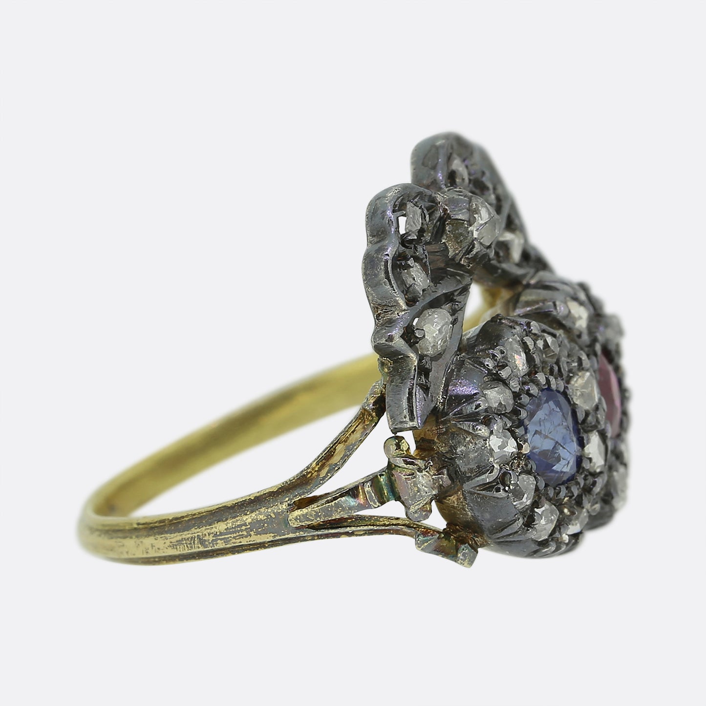 Victorian Sapphire and Ruby Double Heart Ring