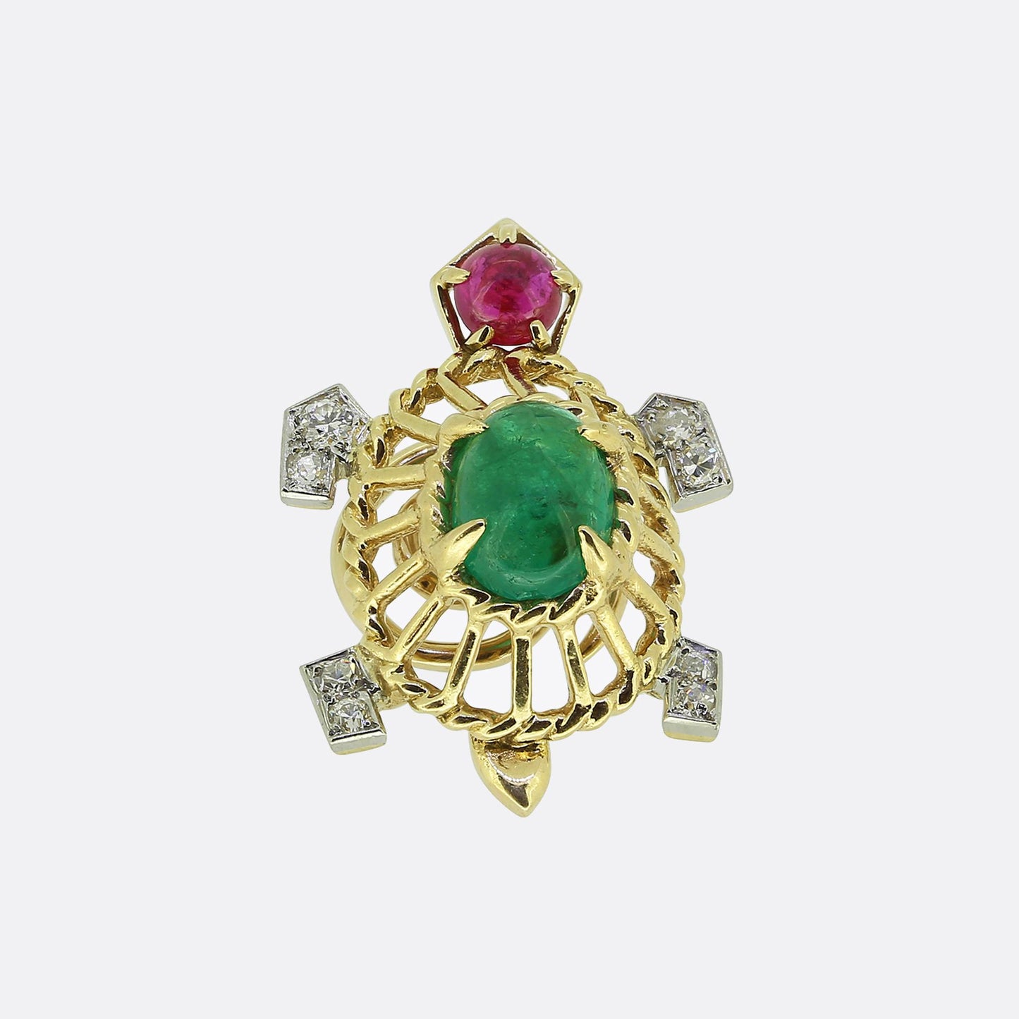Cartier Emerald Ruby and Diamond Turtle Brooch