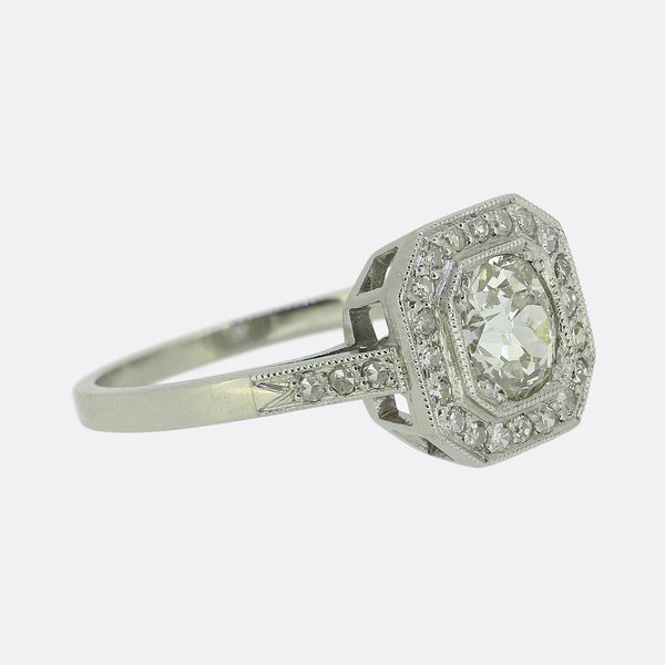 Art Deco Style 0.75 Carat Cushion Diamond Cluster Ring