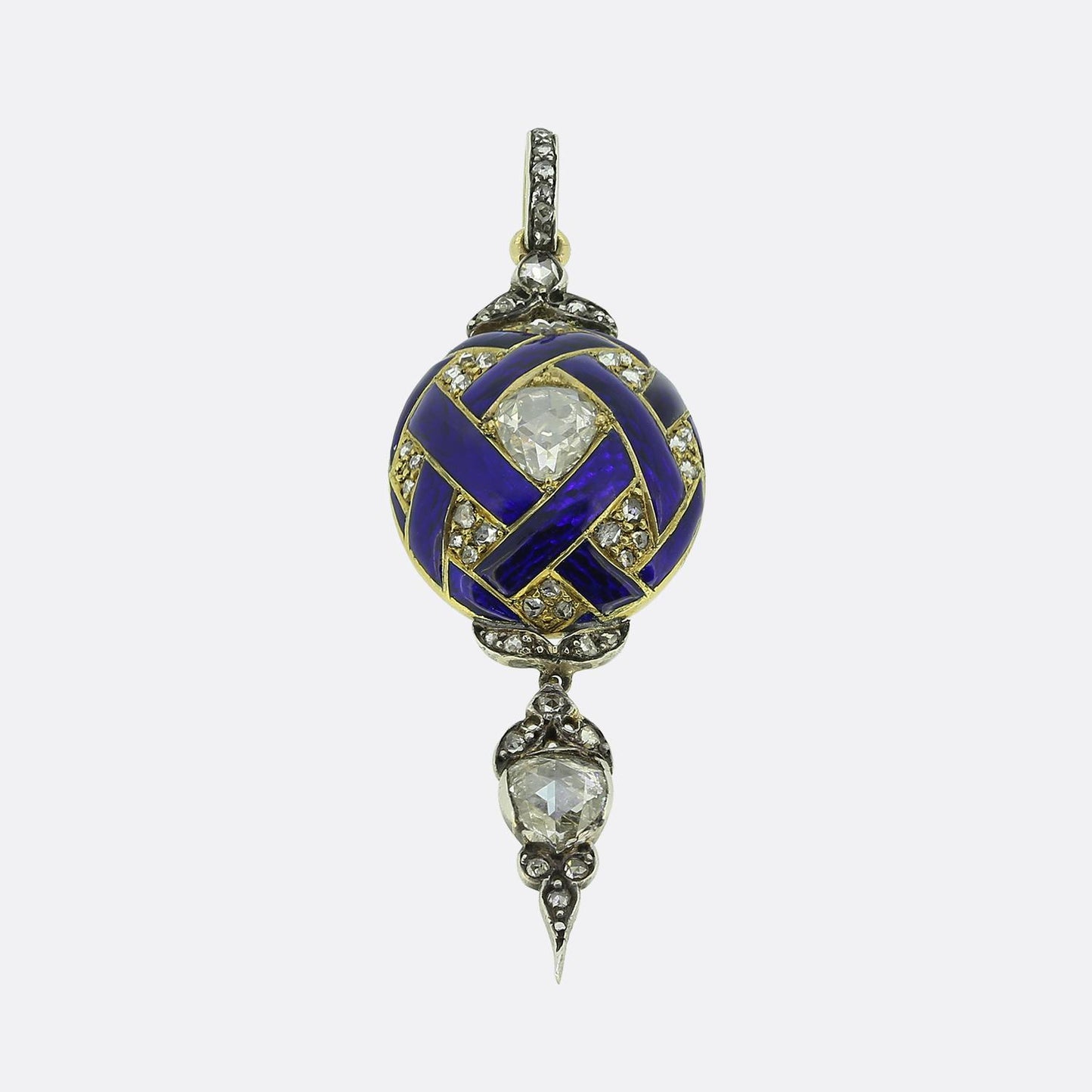 Victorian Blue Enamel and Diamond Locket Pendant