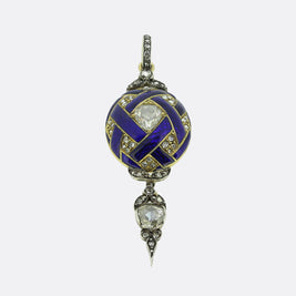 Victorian Blue Enamel and Diamond Locket Pendant