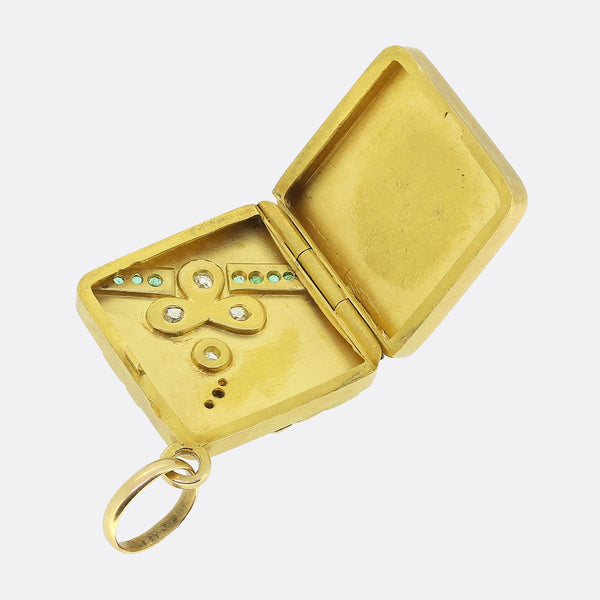 Antique Emerald and Diamond Pill Box Pendant
