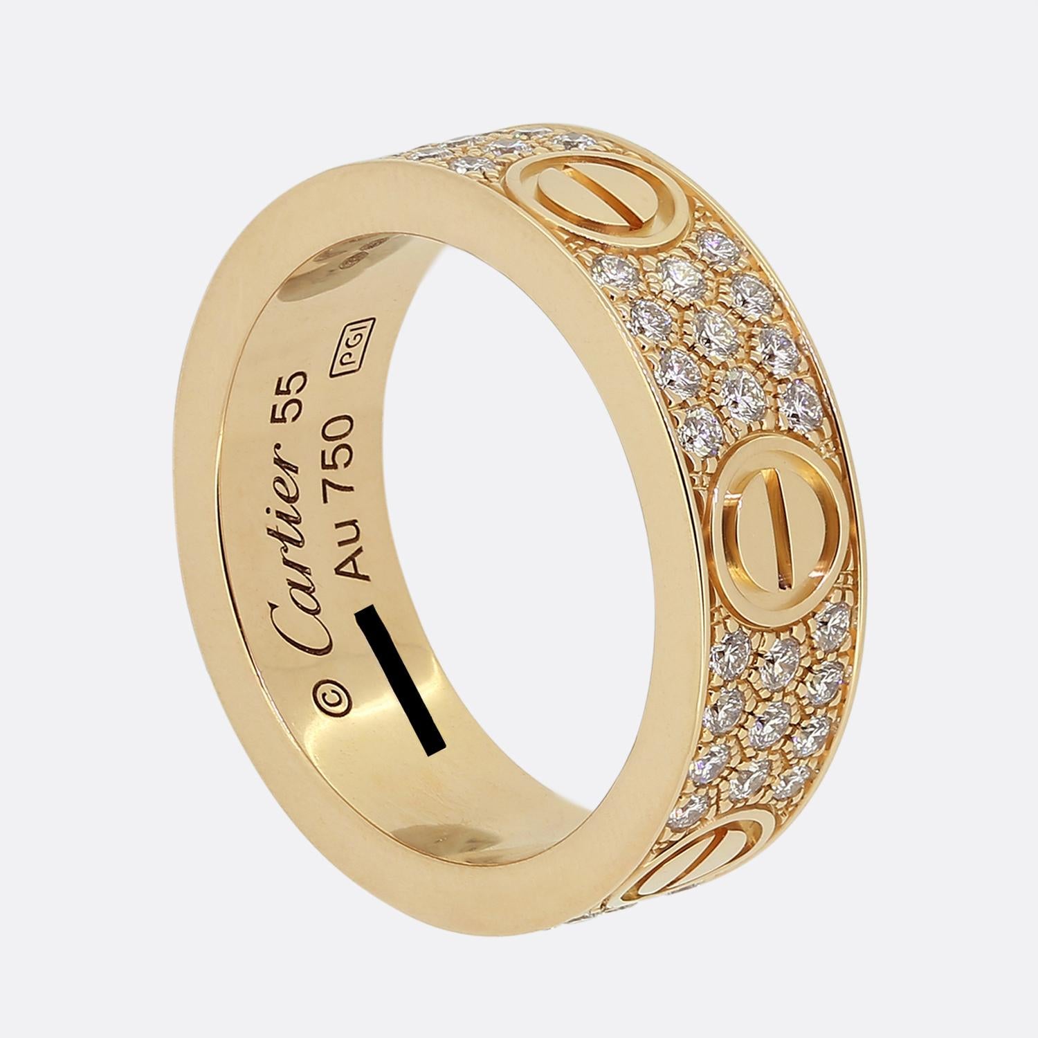 Cartier Diamond Paved LOVE Ring Size O 55 The Vintage Jeweller